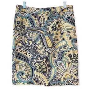 Van Heusen Sz 4 Yellow Teal Paisley Pencil Career Skirt